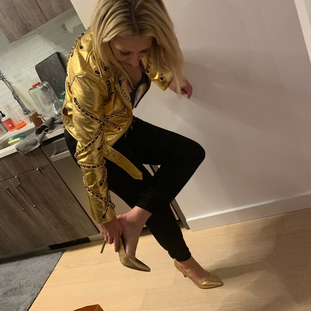 Gold Leather Moschino “H&Moschino” Crop Jacket NWT by Jeremy Scott Size XS - Picture 16 of 17